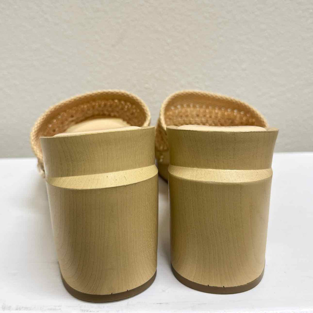 Franco Sarto Shoe Size 9 Beige Woven Open Toe Slip On Heels
