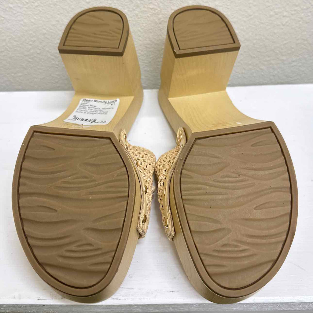 Franco Sarto Shoe Size 9 Beige Woven Open Toe Slip On Heels