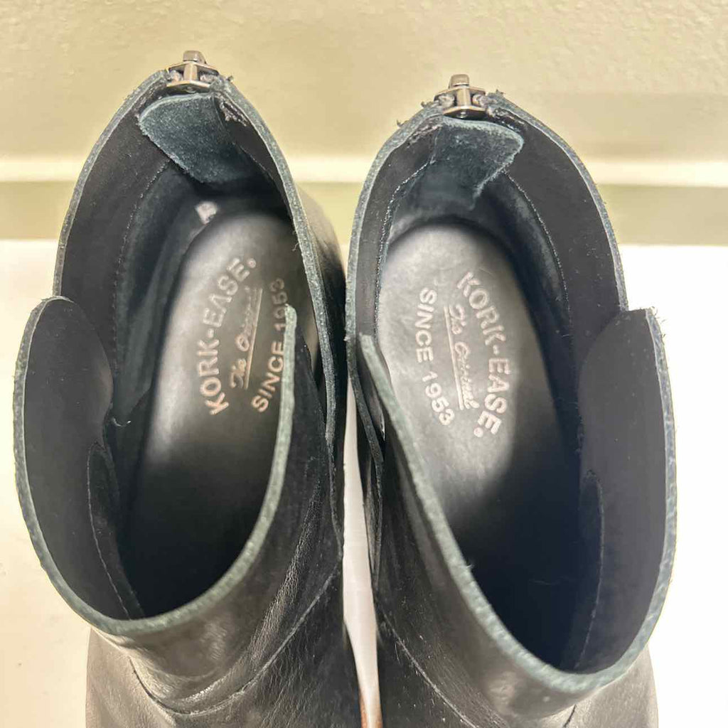 Kork-Ease Shoe Size 8 Black Booties with Zipper Heel