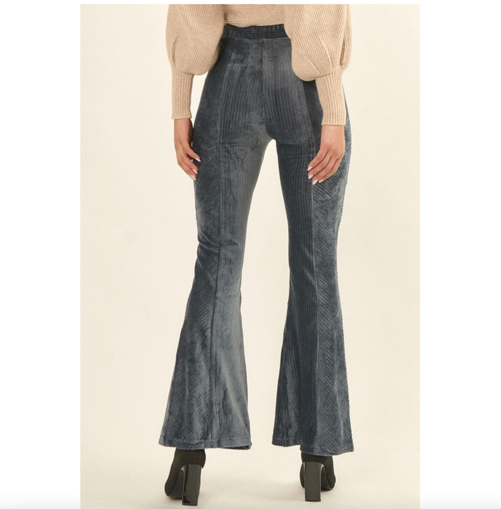 High Waist Fitted Flared Corduroy Pants