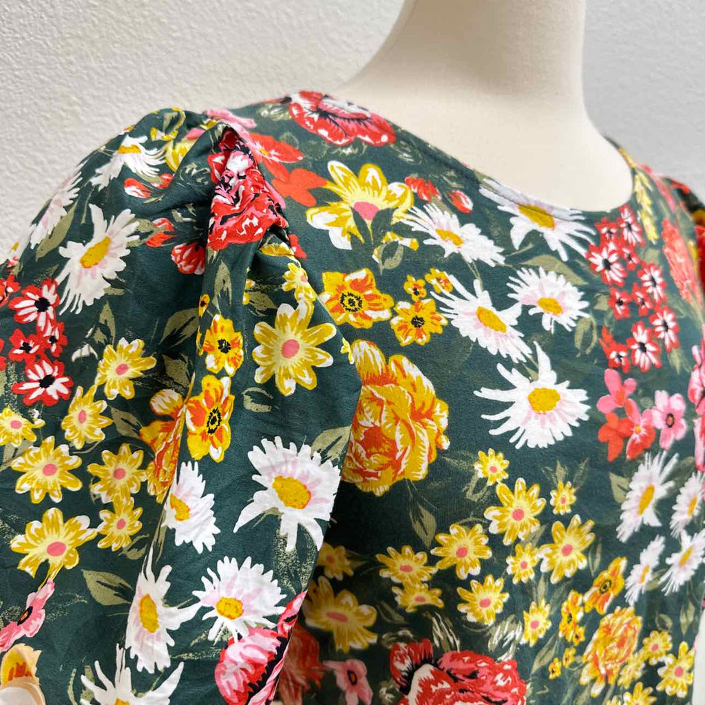 Zara Size Large Floral Puff Sleeved Blouse Top
