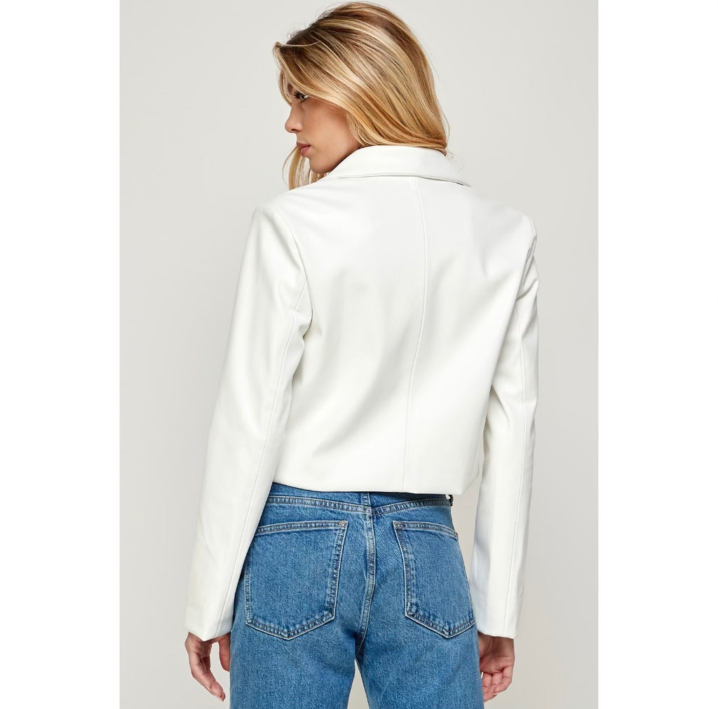Cropped Pleather Off White Blazer