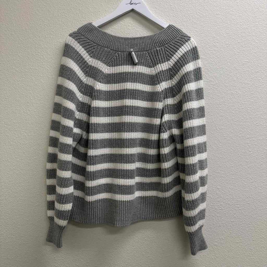 A New Day Size XXL Grey and White Striped V-Neck Sweater