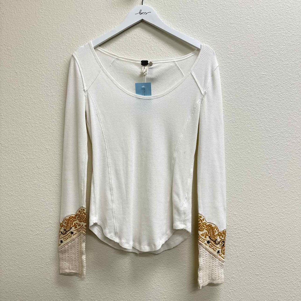 Free People Size L Long Sleeve White Top